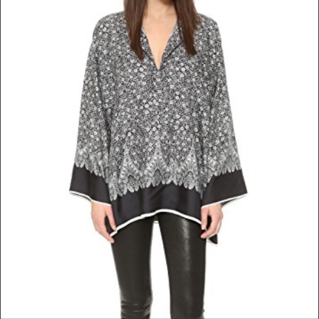 Helmut Lang Persian Silk Floral Kimono Top Black And White Size Small